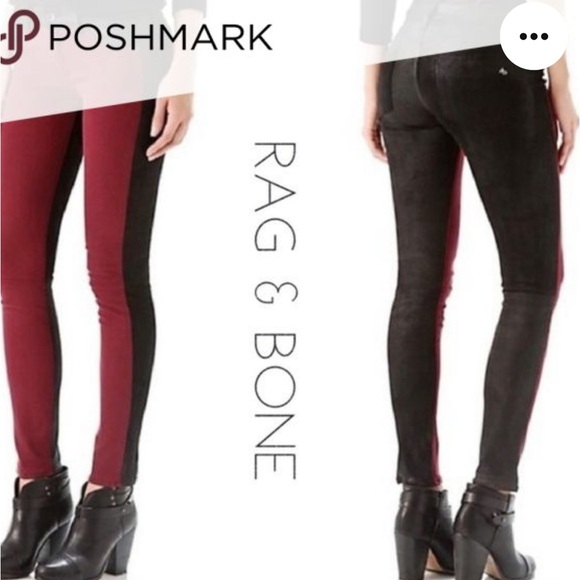 Rag & Bone Lamb Leather + Jean Combo Skinny Pant, Blue, Black, Size 28 - Picture 13 of 14